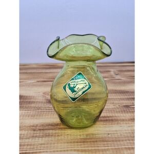 Hand Blown at Jamestown Virginia‎ Green Bubble Glass Pitcher 3" Tall